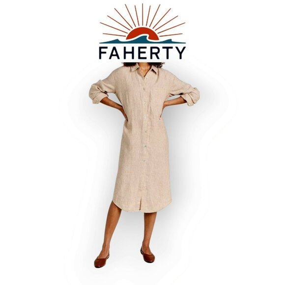 Golden Sun Stripe Linen Maxi Dress by Faherty XS - Picture 1 of 12